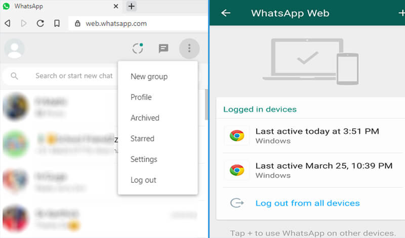 How to logout from WhatsApp web?